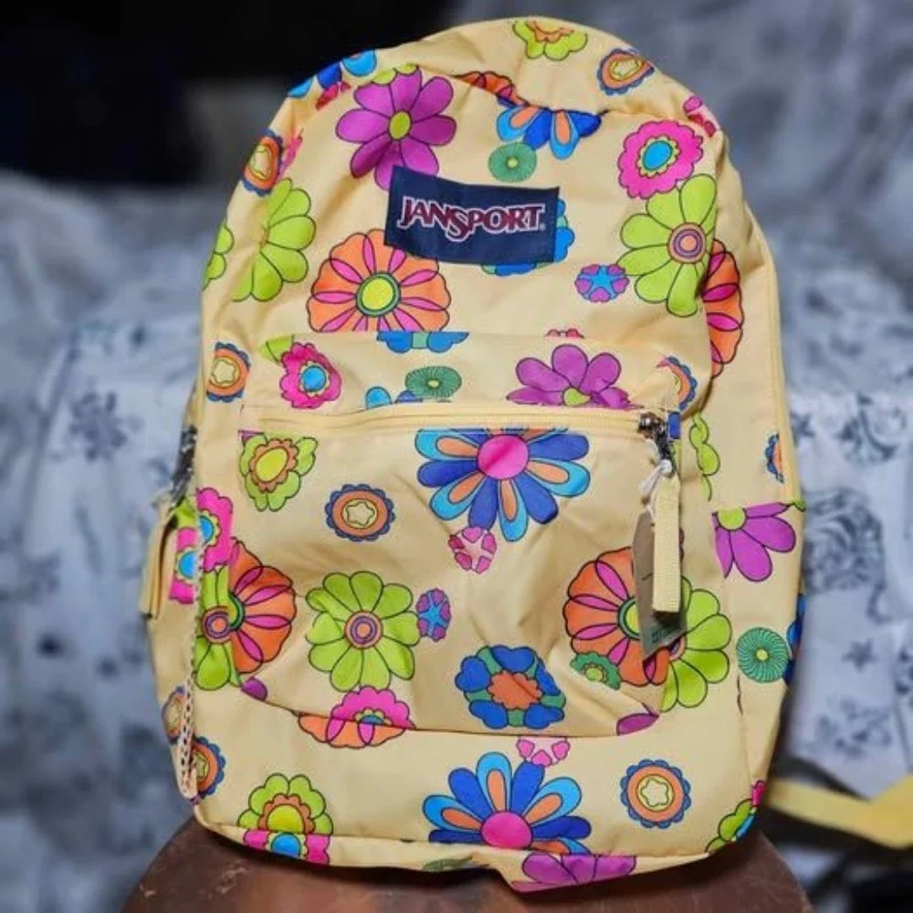 JanSport Cross Town Backpack with Water Bottle Pocket Power To The Flower - Picture 1 of 8